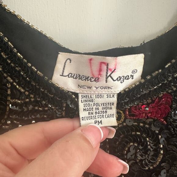 Vintage 90s Laurence Kazar New York Boho Floral Sequence Crop Jacket Rare - Picture 11 of 13